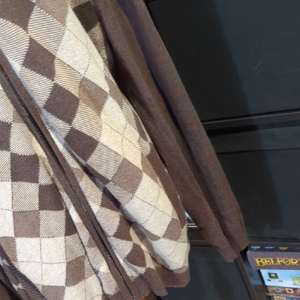 Size L Pierre Cardin Brown Argyle Zip-Front Men's Sweater - Picture 5 of 16